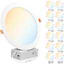 PARMIDA (12 Pack) 8 Inch Ultra-Thin LED Recessed Ceiling Light with Junction Box, 5CCT Color Selectable 2700K/3000K/3500K/4000K/5000K, 18W, Dimmable Canless Wafer Slim Panel Downlight, IC Rated, ETL
