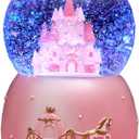 Castle Crystal Ball Music Box LED Light Rotating Musical Box Princess Crystal Globe Auto Snowing Night Light Lamp Gift for Birthday Christmas Thanksgiving Valentines Mother's Day (Pink)