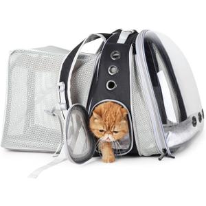 Lollimeow Expandable Cat Backpack Carrier for Large Cats & Small Dogs - Airline Approved Pet Bubble Backpack with Dual-Side Expansion, Perfect for Travel, Hiking & Outdoor Adventures, Up to 16lbs