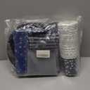 Serve 25 Guests Navy Blue Plates and Napkins Party Supplies,Blue and Silver Birthday Plates Napkins Cups Tablecloth Disposable