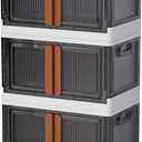 LCG 3-Tier Foldable Plastic Storage Bins with Lids and Doors, 25 Gallon (8.4 Gal x 3pack), Stackable Organizer Drawer (Medium)