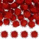 M METERXITY 60-Pack Glitter Pom Pom Balls, 1 in/2.5 cm Mini Tinsel Sparkle Balls for Arts/DIY Crafts/Party Decoration/Christmas/Cat, Soft Assorted Puff Ball [Bright Red]