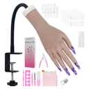 Practice Hand for Acrylic Nails, Flexible Bendable Fake Hand with Adjustable Stand, Nail Training Kit Mannequin Hand for Beginners & Nail Artists(Dark skin tone)