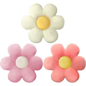 Sratte 3 Pcs Flower Pillows Flower Shaped Throw Pillows Cute Daisy Plush Pillow Decorative Floor Pillow Seat Cushion for Bedroom Home Sofa Chair Couch Decor(Vivid Colors,16")