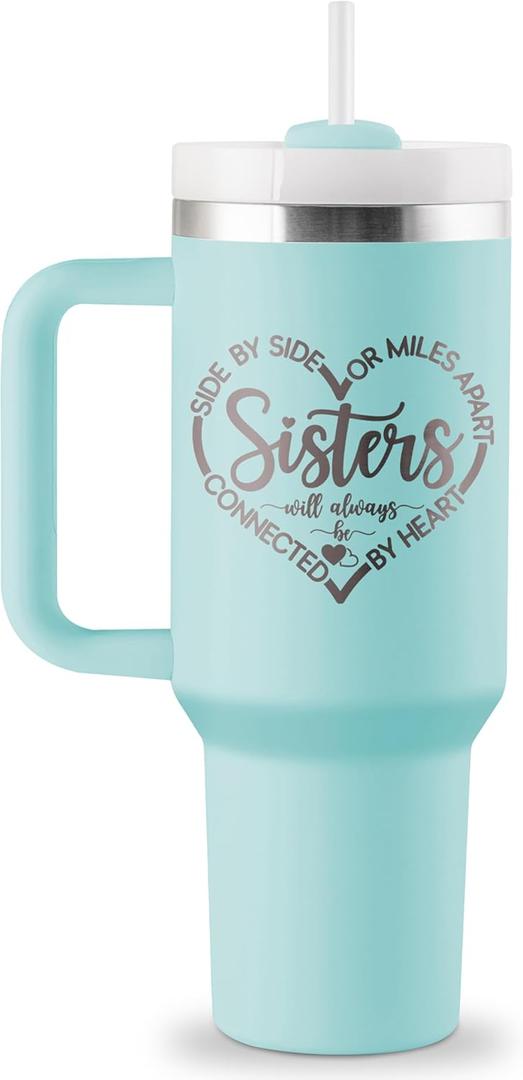 ROSTANTEN Sister Gifts from Sister, Sisters Birthday Gift Ideas, Gifts for Sisters - 40 oz Travel Cup Insulated Tumbler with Handle & Straw