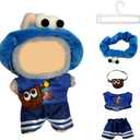 Doll Clothes Set for 15cm/17cm Dolls Outfit Accessories, Blue Headband + Blue Short-Sleeved Shirt + Blue Jeans + Brown Cartoon Crossbody Bag + Clothes Hanger (No Doll Included)