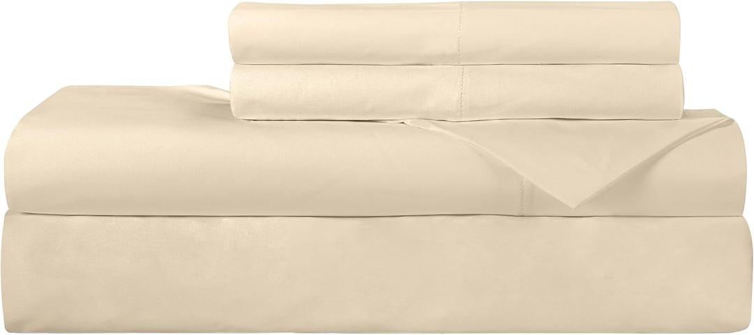 ROYALE LINENS 300 Thread Count 100% Long Staple Combed Cotton Sheet Set - 4 Piece Full Bed Sheets - 1 Fitted, 1 Flat, 2 Pillow Cases -Soft Cool & Crisp Sheet Set (Full, Cream)