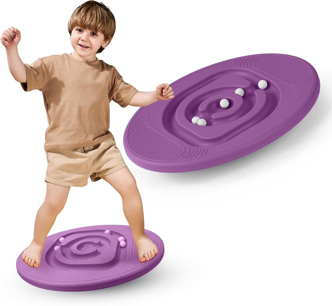 Kids Maze Balance Board - Wobble Trainer for Ski Surf Snowboard, Non-Slip Sensory Rocker Ages 3-12, Core Therapy & Skate Prep (Purple)
