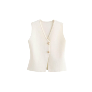 FindThy Women’s Cropped Knit Vest V Neck Button Up Solid Color Sleeveless Gilet Tank Tops, Small
