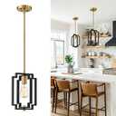 Emliviar Industrial Pendant Light, 1-Light Kitchen Hanging Light Fixture Adjustable, Black and Gold Finish, JE1981M1L BK+G