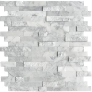 SUNWINGS 5-Sheet Peel and Stick Mosaic Natural 3D Stone Self Adhesive Marble Tiles, 11.5" x 10.7" Stick on Backsplash for Kitchen Bathroom Fireplace Vanity, Mixed Gray