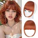 Clip in Bangs, Synthetic French Bangs Hair Clip, Copper Red Fake Bangs Fringe with Temples Hairpieces for Women Natural Curved Hair Extensions for Daily Wear