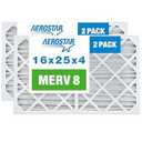 Aerostar 16x25x4 MERV 8 Air Filter, 2 Count, ACTUAL SIZE (15.50 x 24.50 x 3.75) HVAC, Furnace Filter for Allergies, Dust, Pet Dander & Smoke (MPR 1500 / FPR 10) Fits Lennox & Honeywell Devices