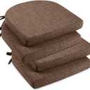 downluxe Indoor Chair Cushions for Dining Chairs, Soft and Comfortable Textured Foam Kitchen Chair Pads with Ties and Non-Slip Backing, 16" x 16" x 2", Brown, 4 Pack