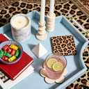 22.6'' × 13'' Coffee Table Tray Shagreen Decorative Tray for Ottoman Home Decor Serving Tray with Acrylic Gold Handles Modern Elegant Scalloped Large Ottoman Tray