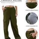 Susclude Cargo Pants for Women - Wide Leg Baggy Pants High Waisted Cotton Pants with Pockets (Green, M)