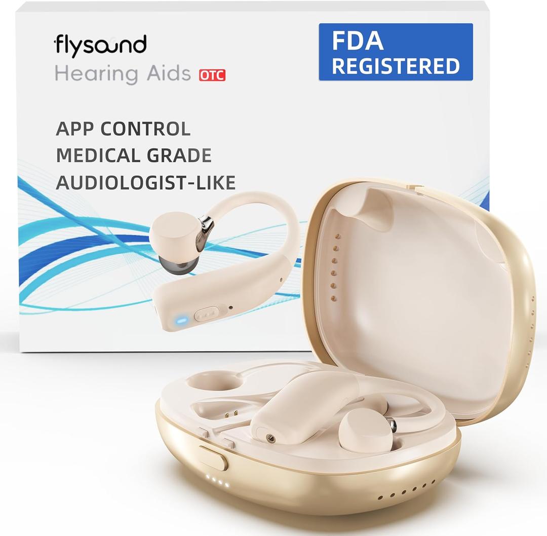 FLYSOUND Nature Pro OTC Hearing Aids with Bluetooth & Auracast for Seniors & Adults | 80% Improved Speech Recognition & Tinnitus Masking via App | Up to 60dB Gain & AI Noise Reduction | Fashion Nude