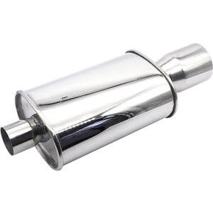 Exhaust Muffler 2.5" (63MM) Inlet / 3" (73MM) Outlet Silver Stainless Steel Car Silencer 11.8 Inch (300MM) Oval Body Length / 21.3" (540MM) Overall Length