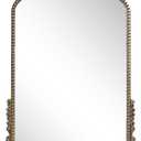 Vintage Baroque Arched Mirror - Traditional Ornate Antique Brass Wood Frame - 24"X32" - Perfect for Entryway, Fireplace, Living Room, Hallway, Bathroom