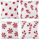 Christmas Trees Pillow Covers 18x18 Inch Double Sided Foil Plush White Red Green Soft Plush Faux Fur Christmas Throw Cushion Case for Sofa Living Room (4 Pcs, Candy Can, 18"18")