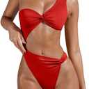 XXTAXN Women's Sexy Thong Cutout Monokinis Tie Beach One Piece Swimsuit Bathing Suit (Red, Small)