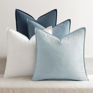 MIULEE Blue Pillow Covers Pack of 4 Decorative Natural Solid Throw Pillow Covers Soft Accent Boho Farmhouse Couch Pillowcases Modern Spring Home Decors for Living Room Bed Sofa 18x18 Inch