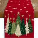 GEEORY Christmas Table Runner 13x108 Inch, Xmas Trees Snowflakes Holiday Decorative Farmhouse Table Decoration for Kitchen Dinning, Indoor Outdoor Dinner Party Decor (Red) GT150-108
