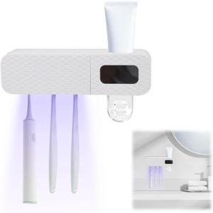 Smart Toothbrush Holder Wall Mounted, Automatic Toothpaste Dispenser with 3 Slots Toothbrush Holder Set Built-in Toothpaste Squeezer with Cleaning and Drying 500mAh (White)