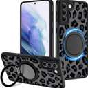 Fiyart Designed for Samsung Galaxy S21 Plus Case Leopard Ring Holder Kickstand Magnetic Bumper Compatible with MagSafe Camera Lens Protection for Women Men Cheetah Print S21+ 6.7"-Black