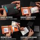 Zitahli Slim Wallet for Men Gifts 12 Card Slots ID Window With Money Clip Minimalist RFID Front Pocket Bifold Leather Small Thin Gift Box Dad Birthday Christmas Regalos Hombres (A-Carbon Black and Orange)