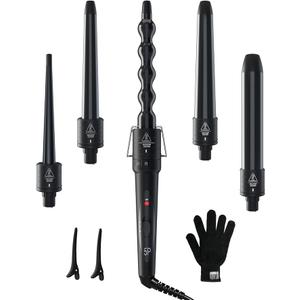 Huhu Curling Wand Set: Ohuhu Curling Iron Wand 5Pcs 0.35 to 1.25 Inch Interchangeable Ceramic Barrel Heat Protective Glove 2 Clips Dual Voltage Hair Curler for Girls Women Mother Gift Black