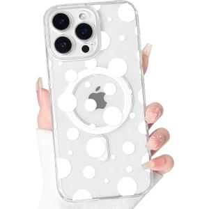 NITITOP for iPhone 15 Pro Max Case Clear Magnetic Polka Dot - Large White