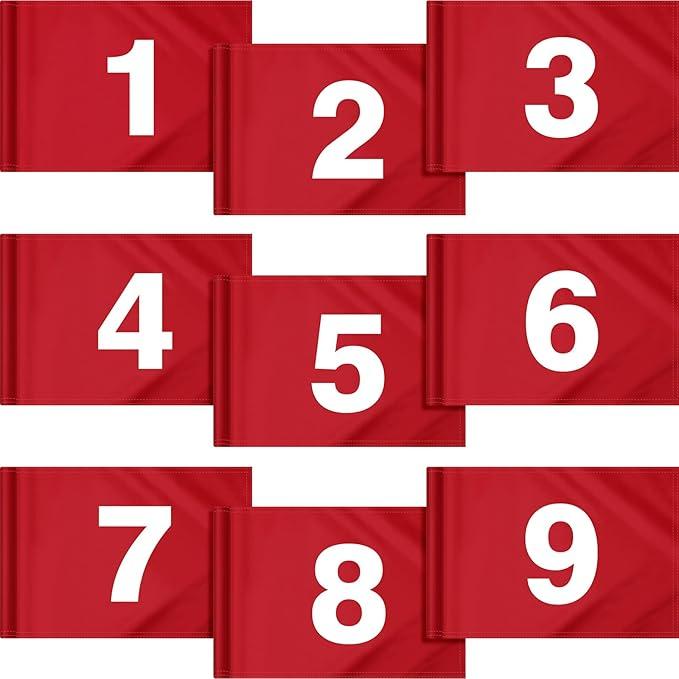 9 Pieces Large Numbered Golf Flags with Tube Inserted 20''L x 14''H Oversize Putting Flags Number 1-9, 420D Nylon Flag for Yard Indoor Outdoor Backyard Garden