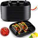 Baderke 40 Pack Disposable Plastic Taco Plates, Fiesta Tacos Holder Tray PP Taco Holder Plates with 2 Dividers for Soft & Hard Shells for Tacos Tuesday Bar, Parties, Picnics (Black)