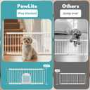 No Pawblems Dog Gate with Small Pet Door, 16"-42.7" Adjustable Metal Short Dog Gate to Step Over, 16.5" Tall Small Pet Gate with 3 Extension Kits, Pressure Mounted Gate for Doorways & Stairs, White