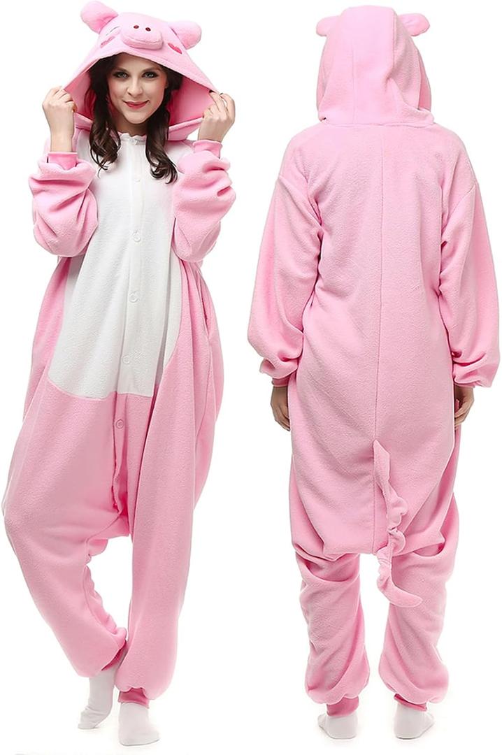 Wishliker Adult Onesie Animal Pajamas Halloween Cosplay Costumes Party Wear Blue (Medium, Pink Pig)