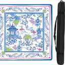 FYSUIMU Pavilion Mahjong Mat with Carrying Bag 31.5" x 31.5" Table Mat Chinoiserie Flamingo Coconut Trees Non-Slip Game Table Cover for Card Board Tile Games