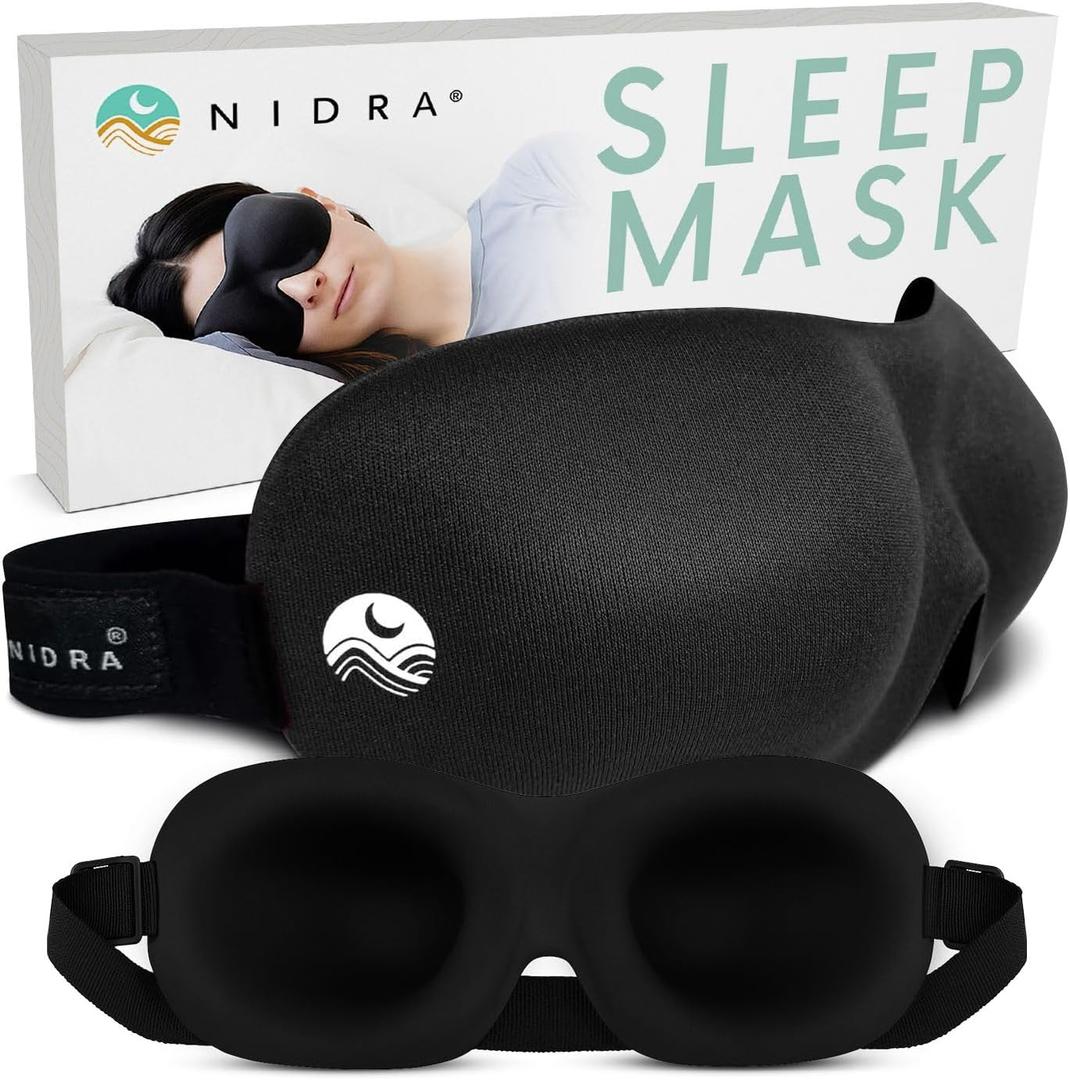 Nidra Contoured Sleep Mask for Side Sleepers  Zero Pressure Fit, Light Blocking Eye Shade for Sleeping & Travel  Black, Standard Size