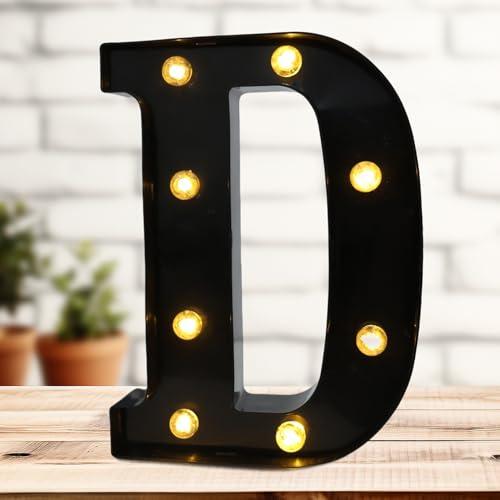 Led Marquee Letters, 8.58 Inch Black Light Up Letters, Small Led Letter Lights, Battery Powered Lighted Letterfor Table, Party, Birthday, Christmas Decor (Black, Letter D)