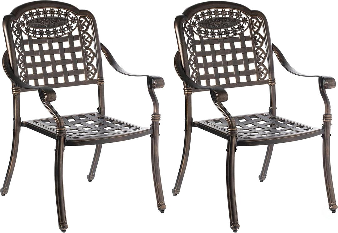 Gardenised Indoor and Outdoor Patio Bistro Chairs with Armrest Bronze Dinning Set 2 Chairs with 1 Table Cast Aluminum. (Chairs)