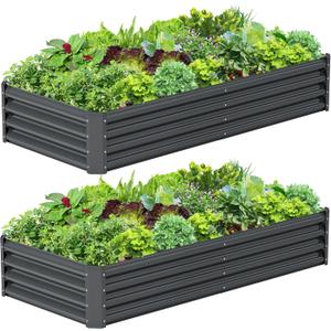 2PCS 6x3x1FT Galvanized Raised Garden Bed, Galvanized Planter Raised Garden Boxes Outdoor, Large Metal Raised Garden Beds for Vegetables-Grey
