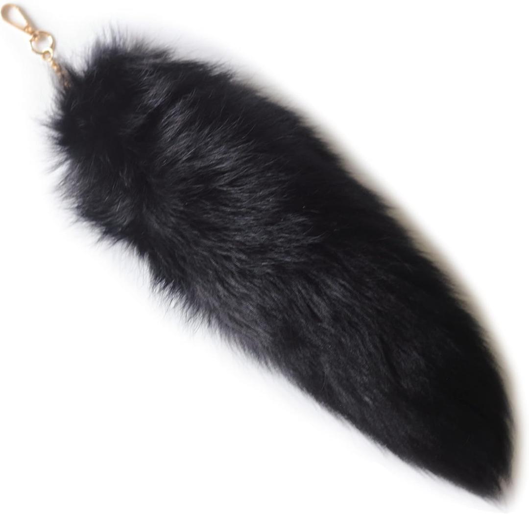 Chic and Alluring Natural Fox Tail Charms - Multicolor Fashionable Accessory Attachments (Black)