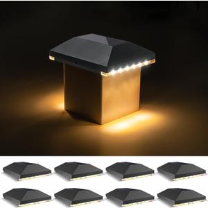 VOLISUN 4x4 Solar Post Cap Light Outdoor Waterproof 8pack,Solar Fence - Post Lights for 4x4 Wooden/Vinyl Post,Black Deck Cap Light Solar Powered for Garden/Patio/Porch