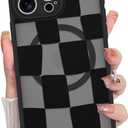 KANGHAR for iPhone 15 Pro Max Case Checkered Matte Aesthetic Cute Pattern Magnetic [Compatible with Magsafe] Slim Shockproof Full Body Protection for Girls Women
