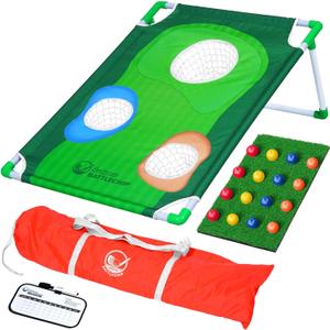 GoSports BattleChip Backyard Golf Cornhole Games  Includes Targets, Chipping Mats, Foam Golf Balls, Scorecard and Carry Case