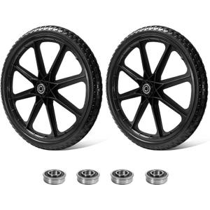 Parts Camp 20" Flat Free Tire Cart Wheels Replacement Rubbermaid Wheelbarrow Wheels Garden Cart Replacement Wheel With 5/8" 3/4" Bearing For Utility Carts/Lawn Cart/Wheelbarrow 2PACK