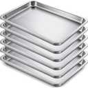 6 Pcs 8.6 x 6.4 Inch Baking Sheets Stainless Steel Baking Pan Tray Cookie Sheet Rectangle Mirror Finish and Rust Free Easy Clean and Dishwasher Safe Bakeware Oven Tray for Roasting (Silver)