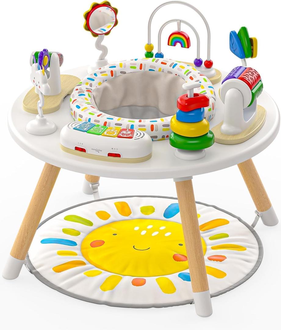 Move2Play 4-in-1 Baby Activity Center | Montessori-Inspired Design | 8 Interactive Toys | Tummy Time, Exersaucer & Toddler Table | Shower Gift | Essential | Must Have for 3, 6, 12 Month Old (Sun)