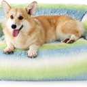 Lesure Dog Bed Medium Size - Cute Furry Calming Puppy Beds, Rectangle Washable Indoor Pet Beds with Removable Zipper Cover, 35x25x11inches, Green Stripe (Large)