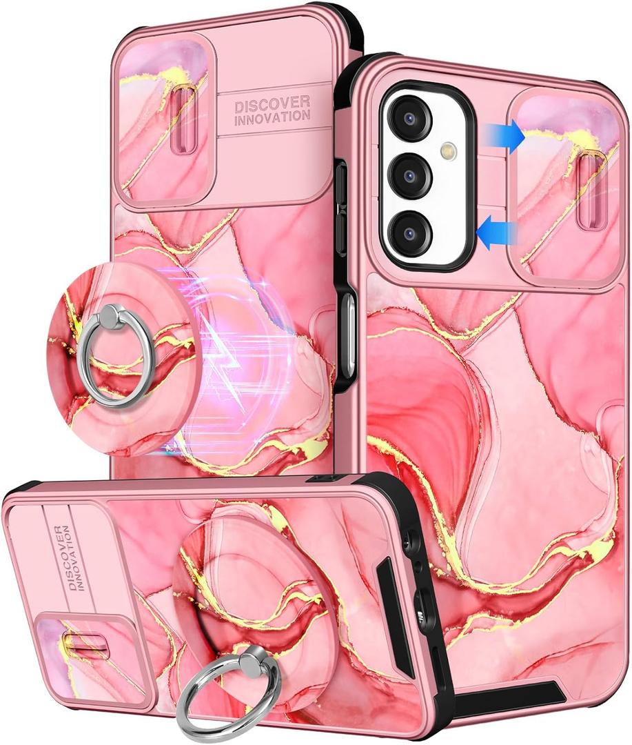 Buleens for Samsung Galaxy A15 5G Phone Case 6.5 Inch - with Ring Stand & Camera Cover Aesthetic Cute Designed Women Girls Girly Fashion for Samsung Galaxy A15 5G Case Compatible with Magsafe (Pink Watercolor)